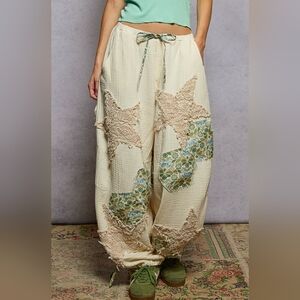 #992 POL Print Patchwork Double Gauze Jogger Pants